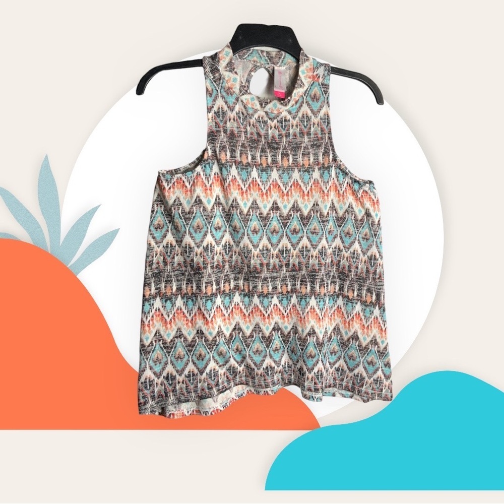 No Boundaries Multicolored Geometric SW Design Sleeveless Knit Top Junior M 7-9